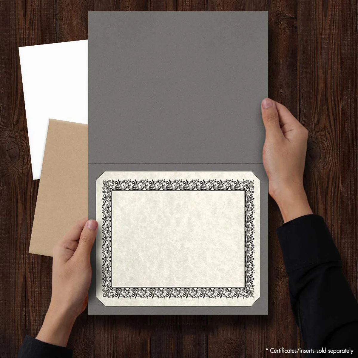 2024 30pcs/box classic 4 corner die-cuts Smoke gray Size 9 1/2 x 12 Paper graduation Certificate Holders