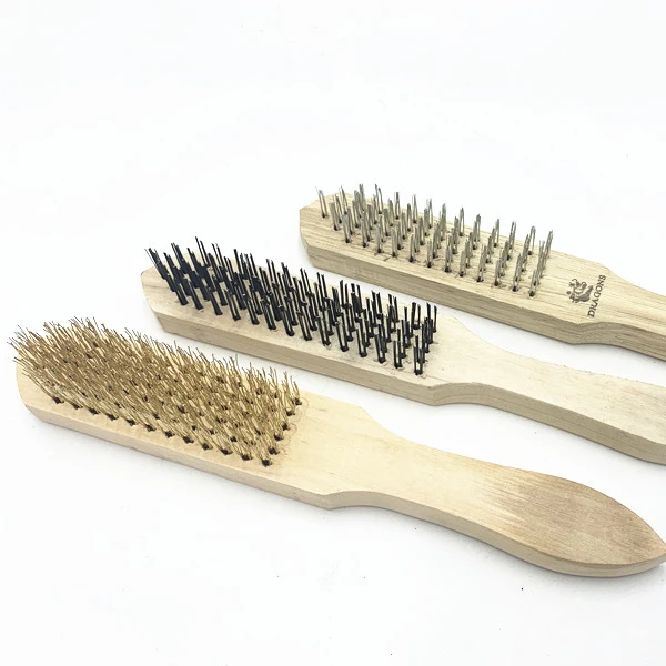 High-quality copper-plated steel wire brush with wooden handle for polishing and cleaning