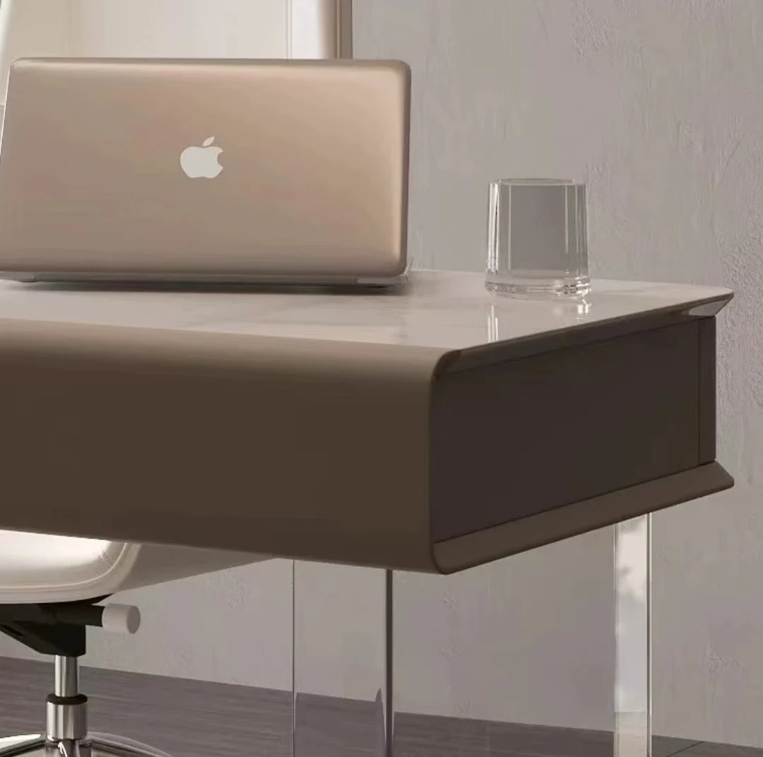 Office Desk Acrylic Design Stainless Steel Titanium Color Leg Home Furniture Villa Study E1 Board Rock Plate Table