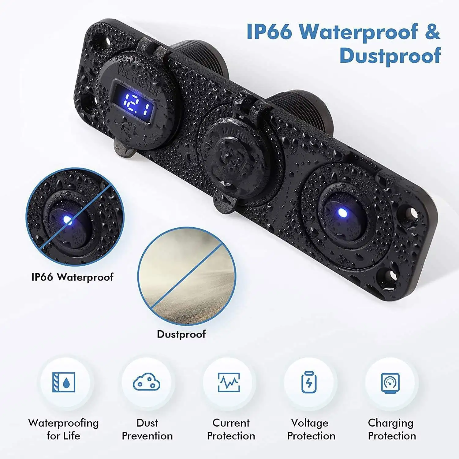 USB Socket PanRuised with Car QC3.0 USB Cigarette Lighter Socket LED Digital Voltmeter Toggle Switch ON/OFF for 12V/24V Vehicles