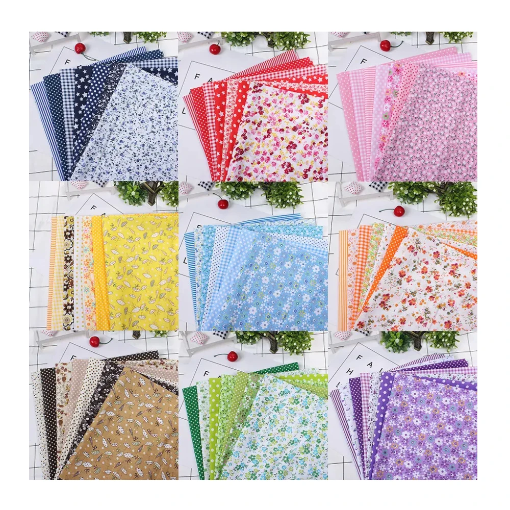 Wholesale 7PCS/Set Various Colours&Printed 100% Cotton Home Textile Fabric Bundle Floral Stripe Dot Star Pattern For DIY Craft