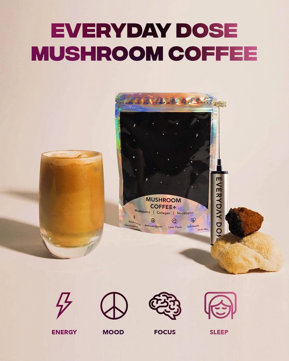 OEM Everyday Dose Instant Mushroom Coffee collagen extract mushroom coffee Bitter Wholesale mushroom coffee everyday dose