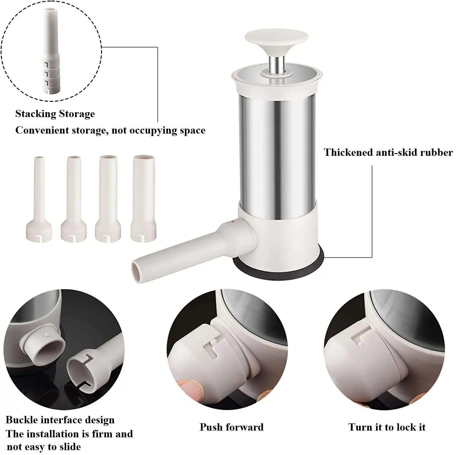 Manual Sausage Maker Household Sausage Stuffers Tool Fast Sausage Filling with 4 Stuffing Tubes