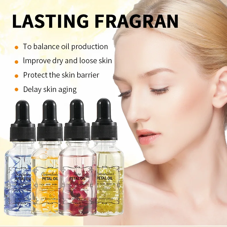 Private label 100% Pure Organic Body Hair Care Oil Calendula Rosemary Neroli Rose Eucalyptus Lavender Jasmine Essential Oil