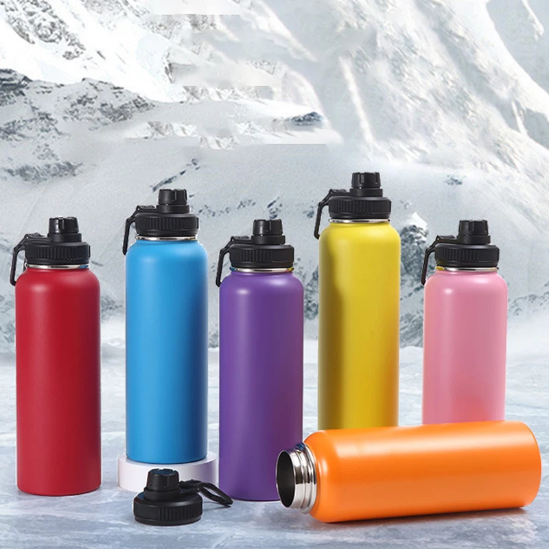 Customized color logo reusable gym sport metal bottles sublimation stainless steel vacuum flasks thermos water bottle