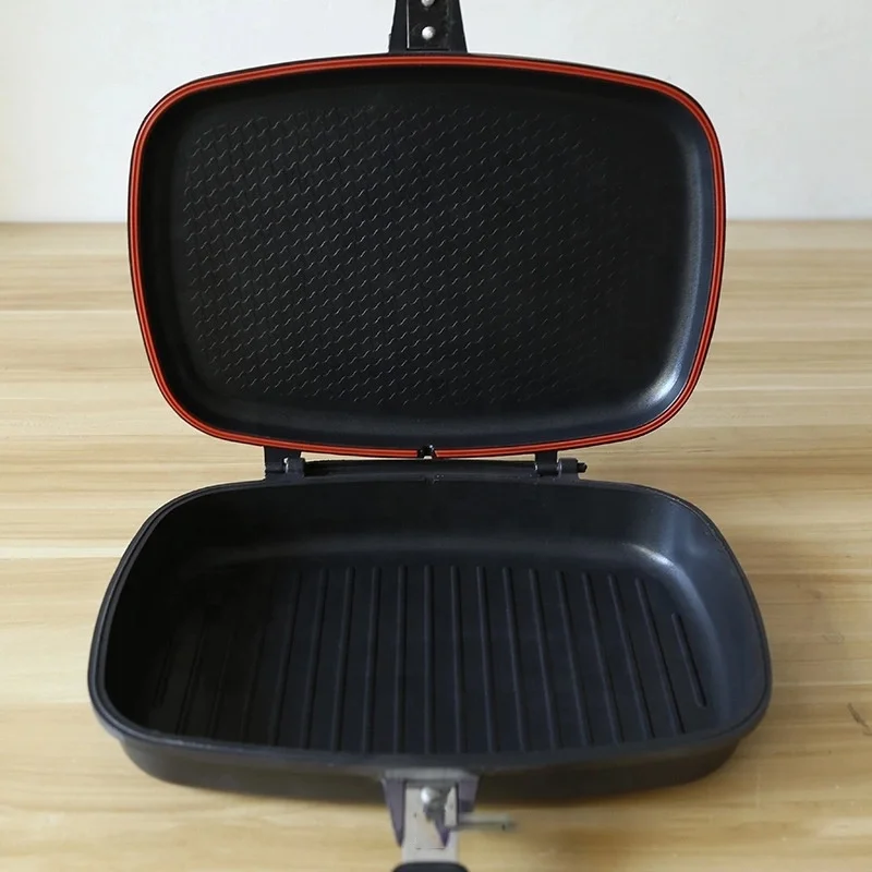 
forged 2 in 1 stove bbq big non-stick pans italy side face frying double-sided die cast aluminium dasini desini double grill pan 