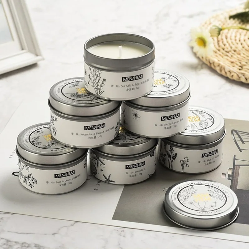 Black tin scented candle smokeless fragrance deodorized soybean wax scented candle with hand gift