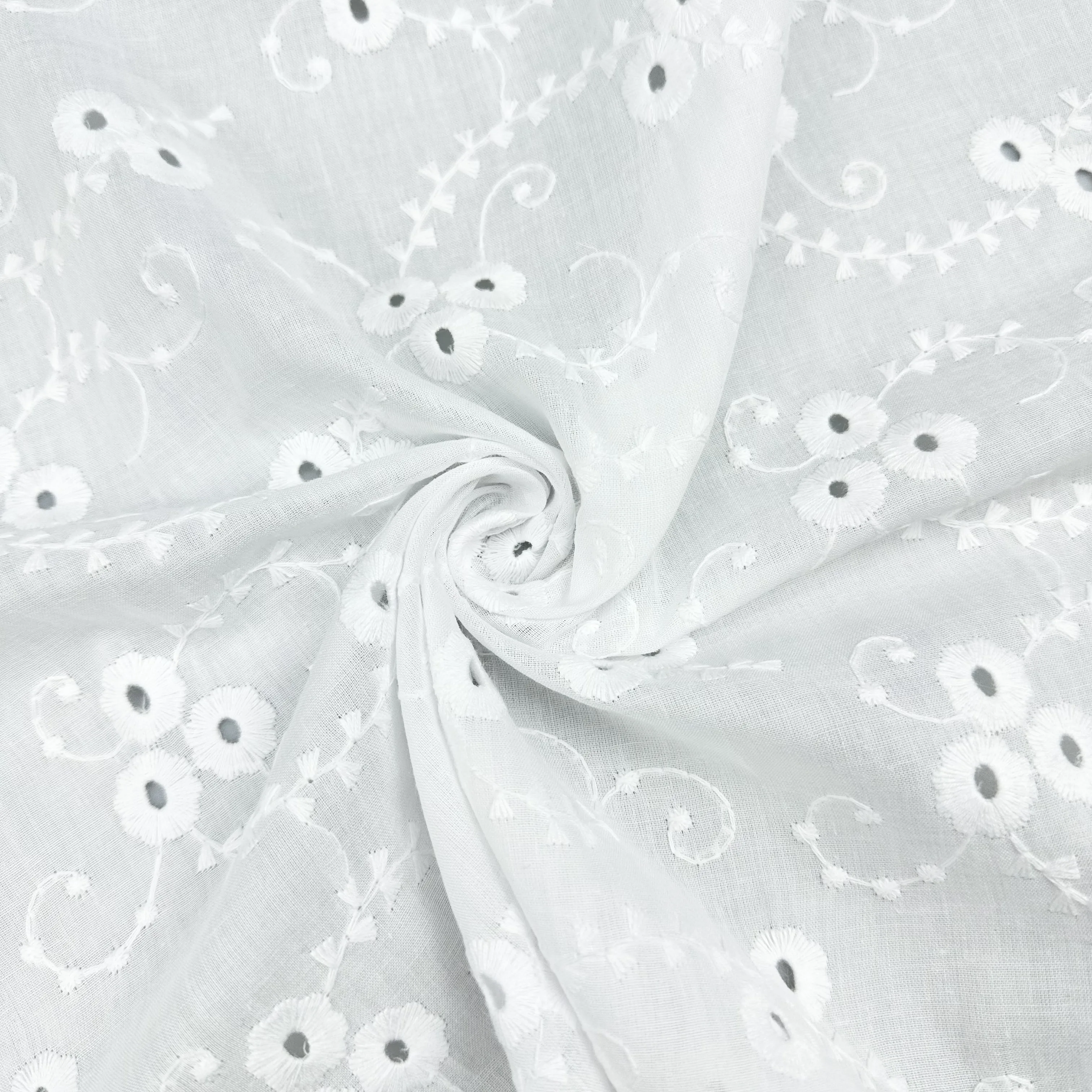 Sustainable cotton organic woven tissu swiss plain dyed lace tulle embroidery mesh fabric for wedding casual dresses