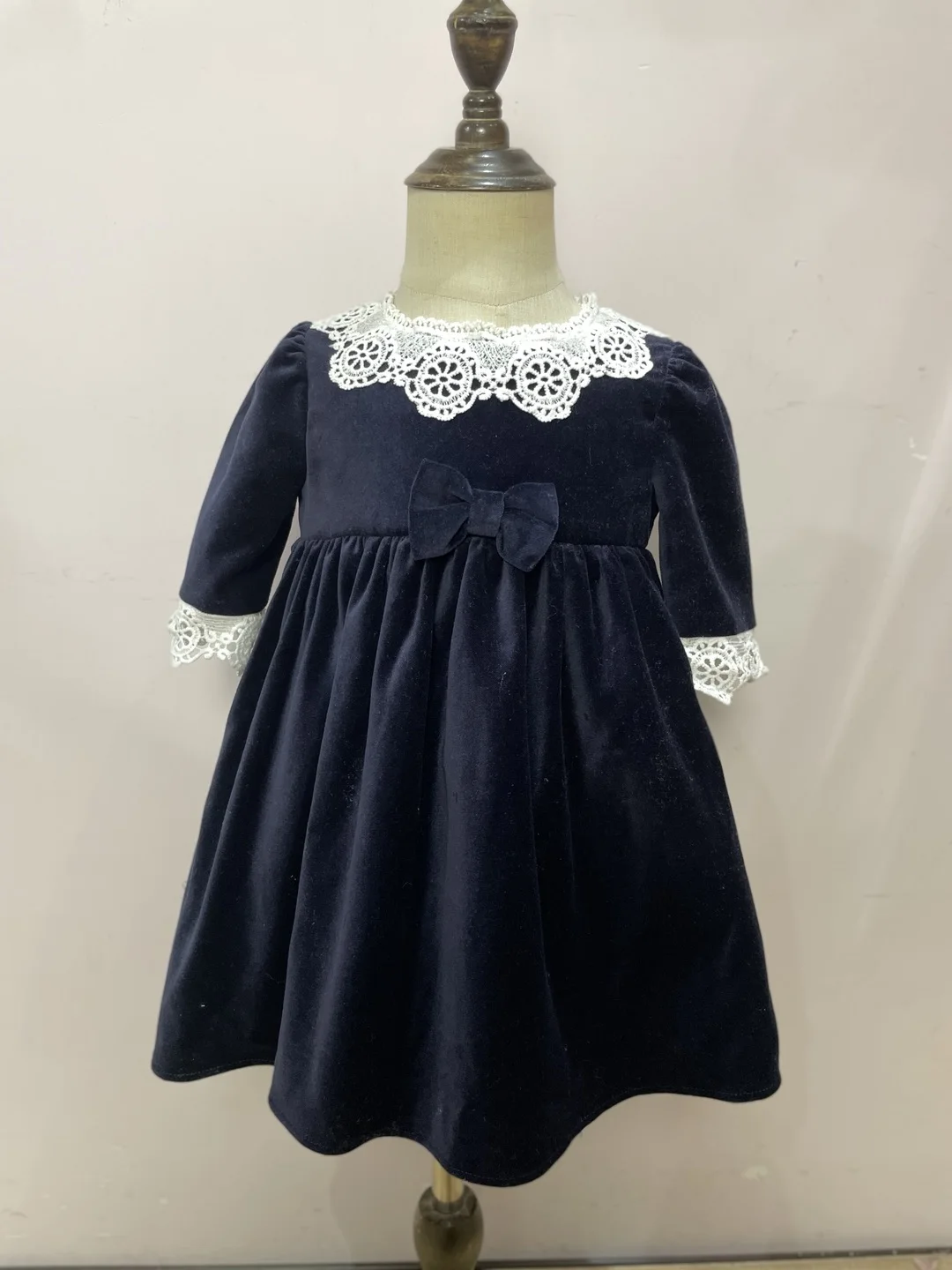 JannyBB Design Navy Blue velvet dress for baby girl toddler baby girls knee length a-line casual dress