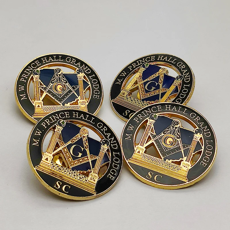 Wholesale Freemason Hall Badge Custom Color Paint Masonic Design 3d Gold Enamel Pin Badge Metal Freemasons Lapel Pins