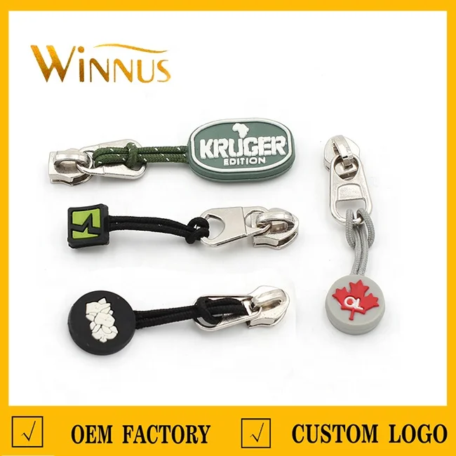 Coat Jacket Backpack Bag Zip Pull Custom 3d Embossed logo Cord String Tabs Rectangle square Oval Soft Pvc Rubber Zipper Puller