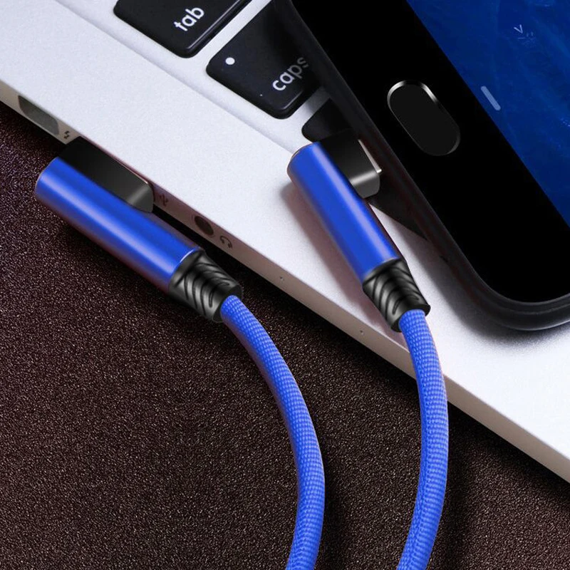 2021 New USB Right Angle Cable 90 Degree nylon dual bend USB data Cable For iPhone Fast Charging