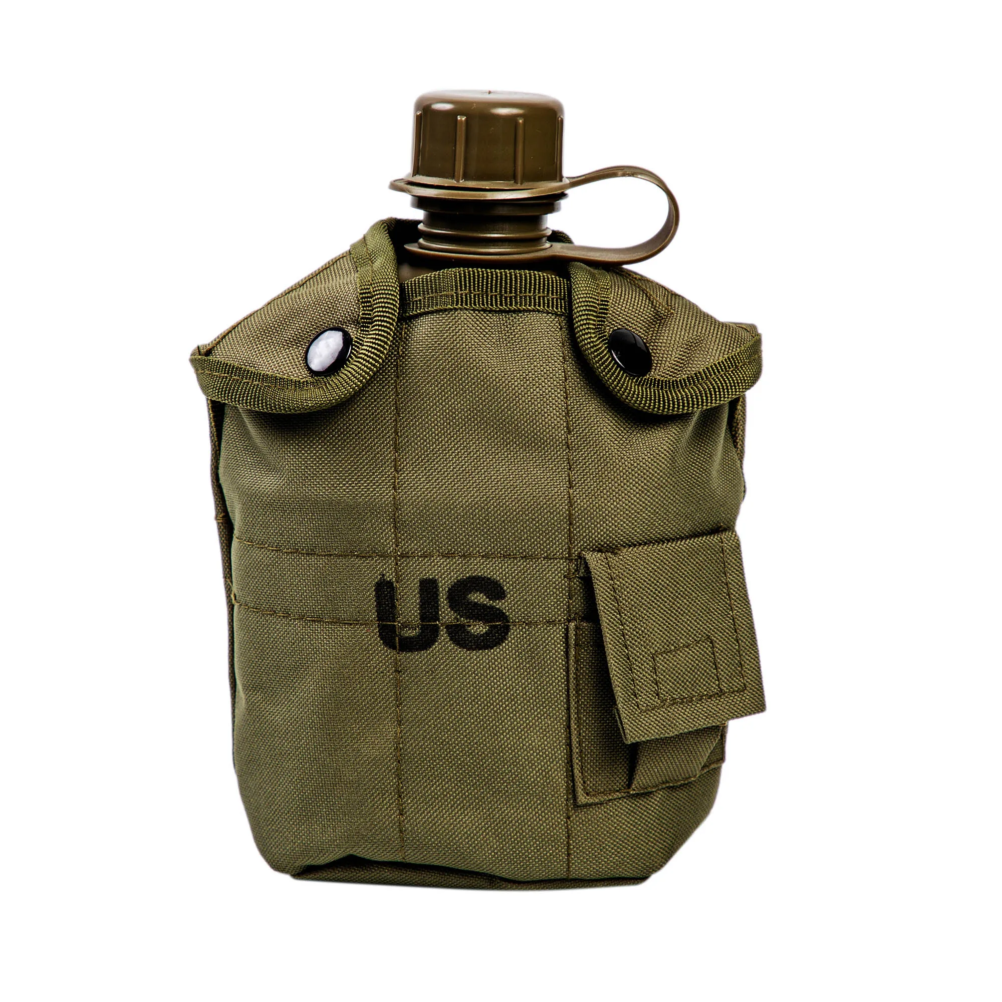 Outdoor PE plastic tactical canteen water bottle with camouflage pocket 1000ml
