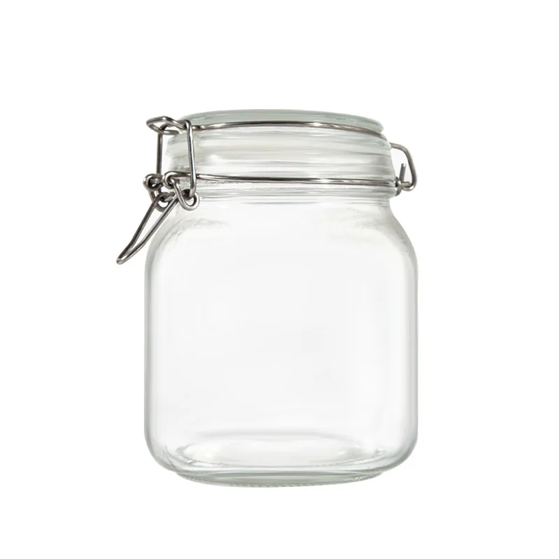 High Quality Customized Large Clear Glass Jar with Clip lid for honey jams food storage bottle 200ml 500ml