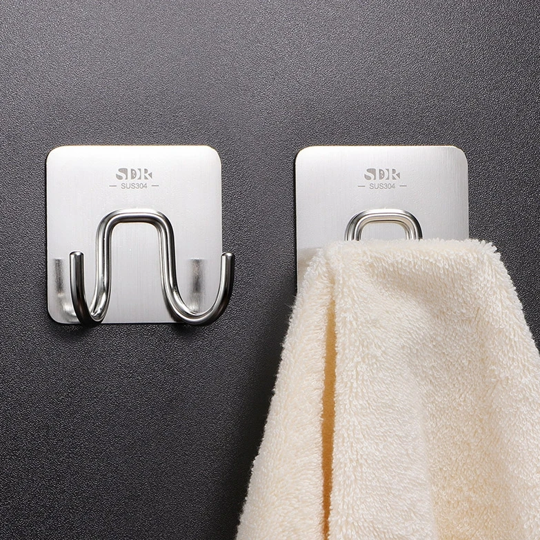 Adhesive Mini Stainless Steel Kitchen Hanger Bathroom Storage Hooks towel rack cookware Organizer Hooks for Hanging
