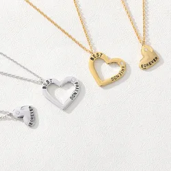 Gold Plated Stainless Steel BFF best friend Forever Heart Iced out Pendant Necklace