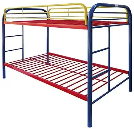 Twin Over Twin Bunk Bed with Metal Frame and Ladder Space Saving Design Bed