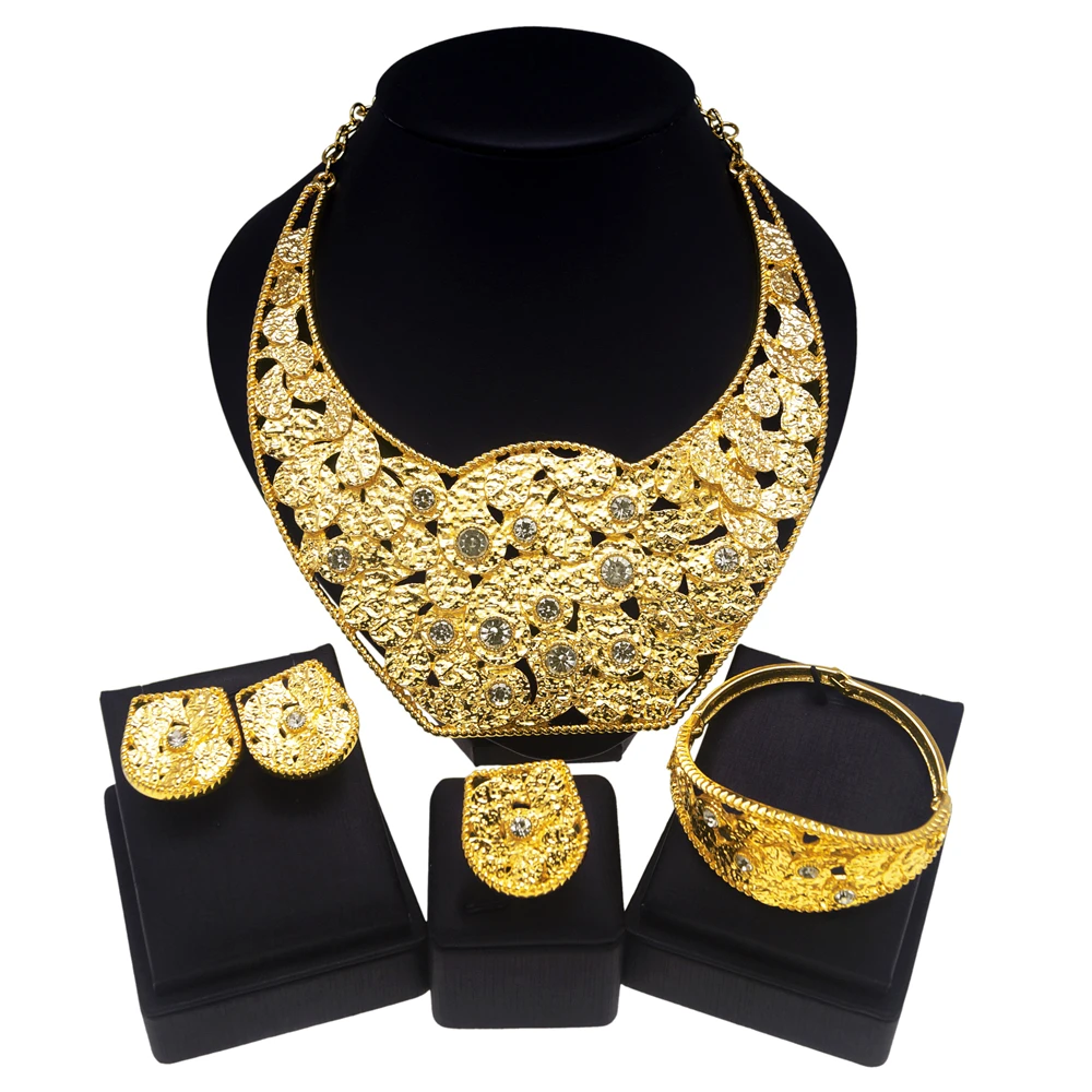 Yulaili wholesale moroccan wedding jewelry Necklace women Cheap jewelry Dubai  18k Gold  Big Jewelry Set for party woman