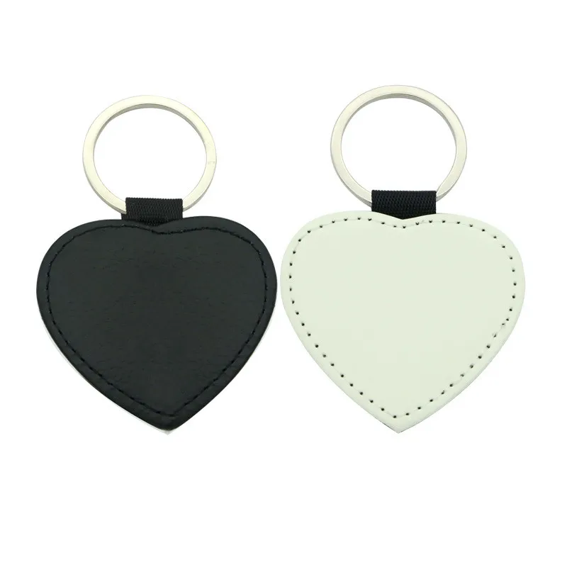 Cheap wholesale heart shape blank leather key chain printed design blank round leather keychain