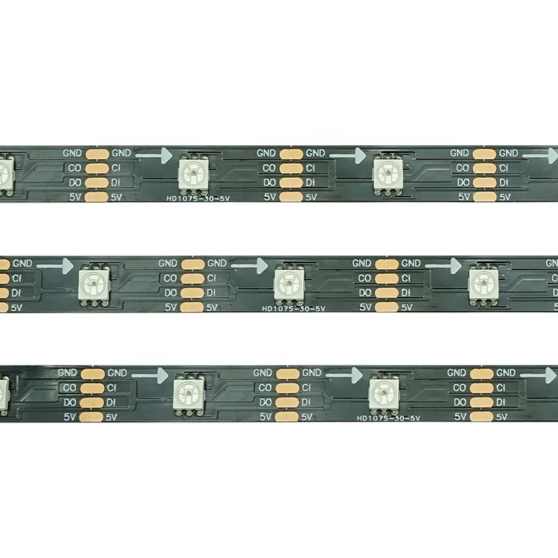 Customized CE RoHS Digital Multicolor Lighting 5v HD107S 30LED Rgb Tape LED Flexible Strip Light Addressable LED Strip