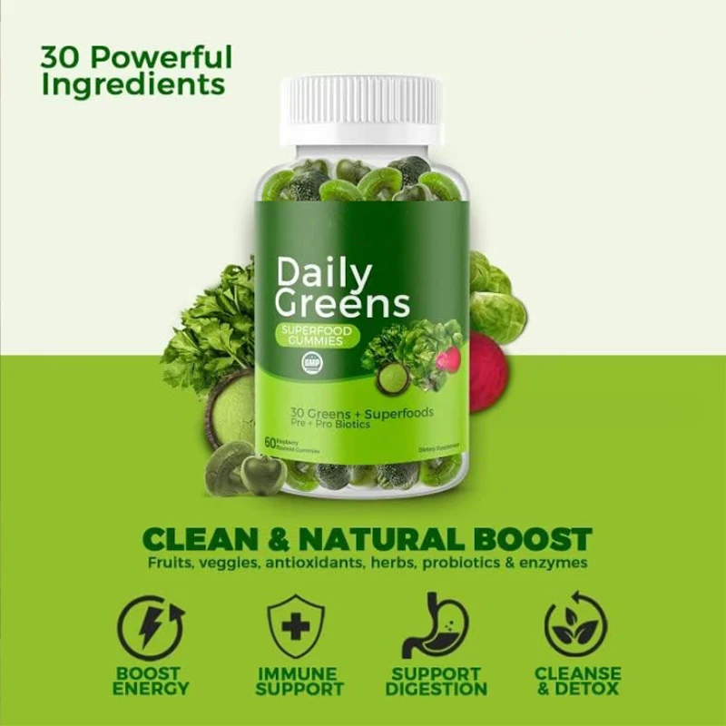 OEM/ODM/OBM Vegan Sugar Free Super Green Gummies Collagen Weight Loss Detox Super Greens Gummies Health Support
