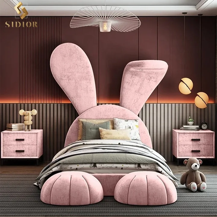 Kids furniture modern beds single children upholstered furniture princess kids child girl bed set for kids children