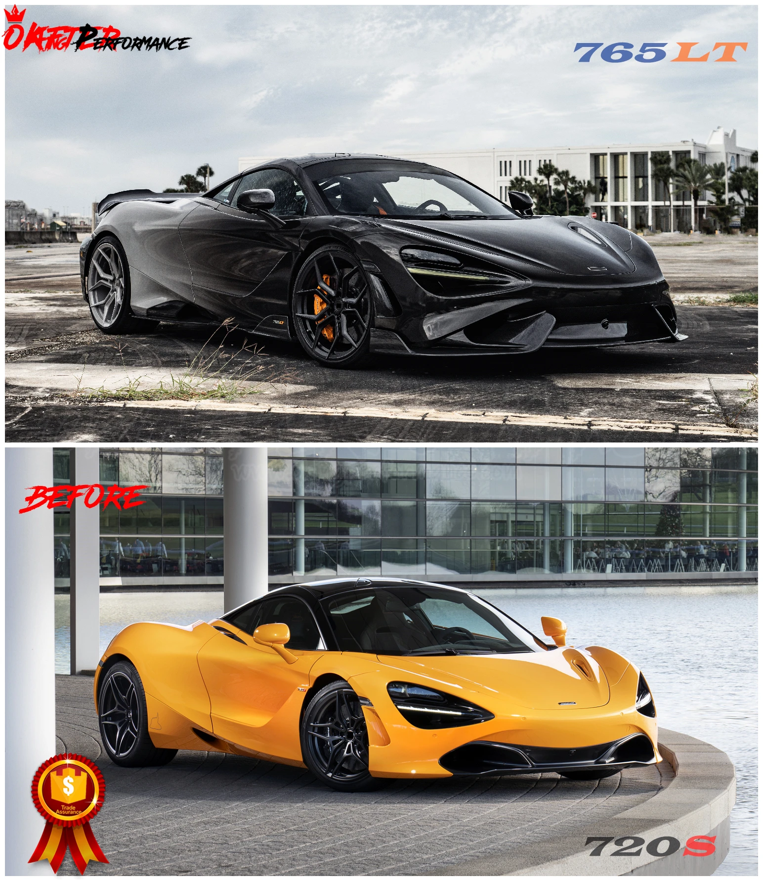  720S Upgrade 765LT Style Dry Carbon Fiber 2015-2018 Car Body Kit Bumper Side Skirt Spoiler Diffuser For Mclaren