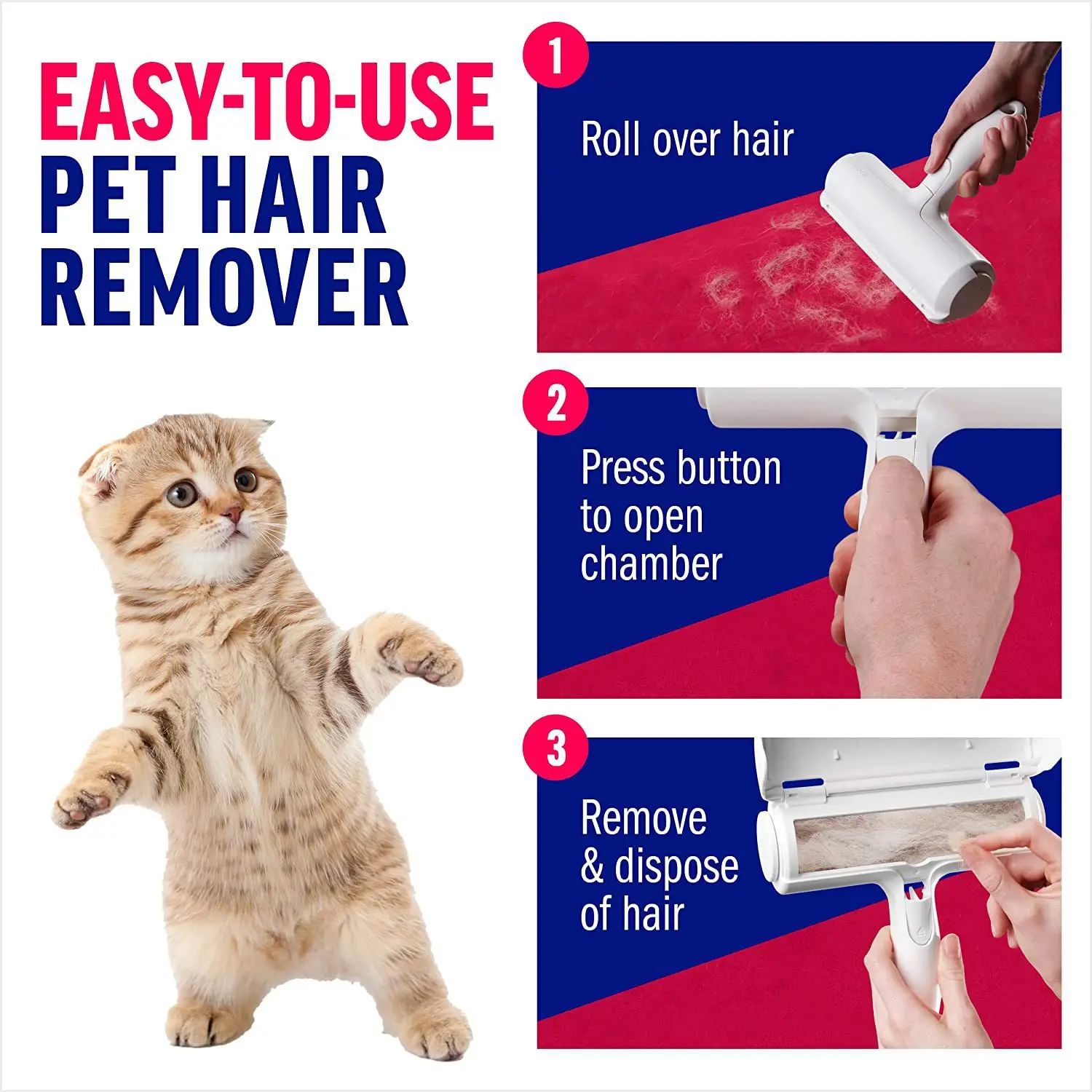 Pet Fur & Lint Removal Brush Easy to Self Clean the Pet Fur Hair Remover Brush Reusable Pet Hair Remover Lint Roller for Dog Cat