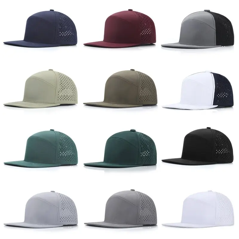 Summer Custom Quick Dry waterproof laser cut 6 panel Breathable Laser Perforated Hole melin hydro hat Snapback cap