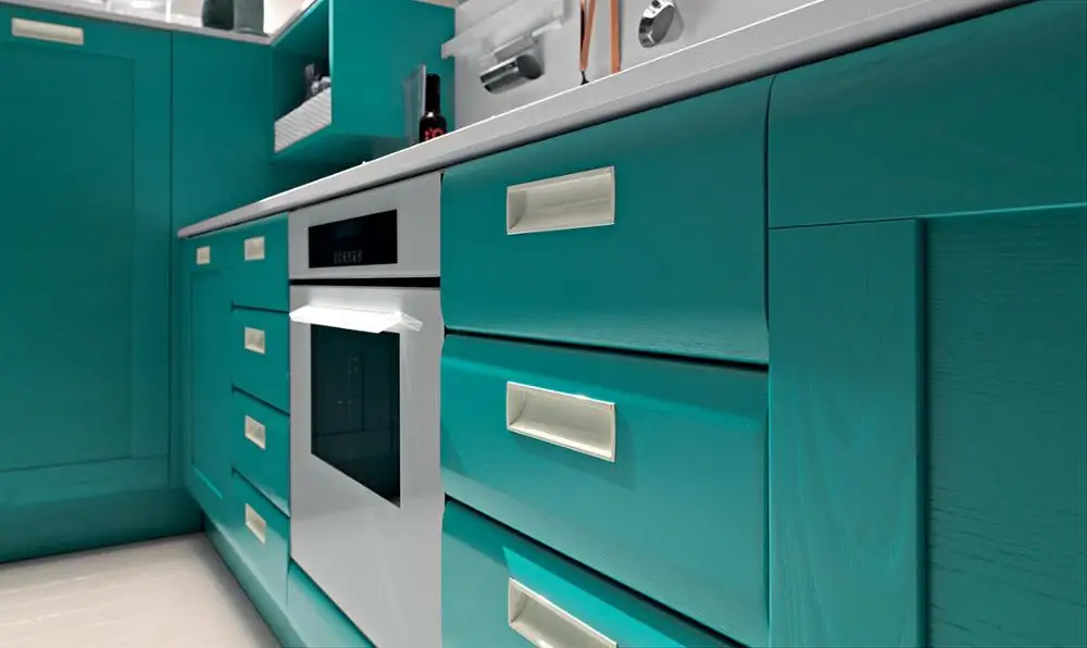 Modern style solid wood green color kitchen cabinet
