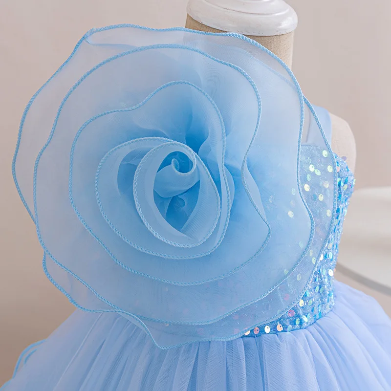 2024 Summer High-End Princess Dress for Girls Cross-Border Foreign Style with Three-Dimensional Rose and Puffed Skirt