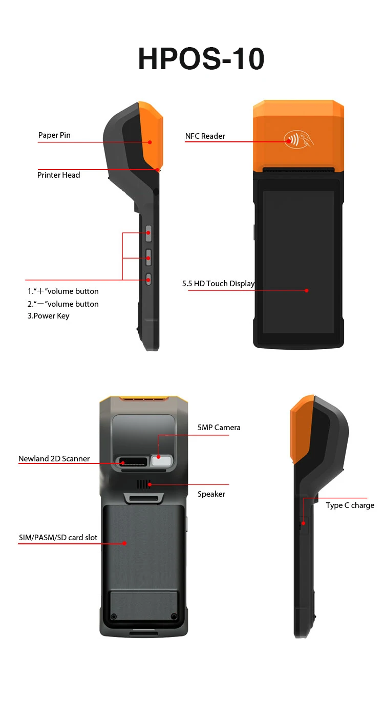 New Android 13 8 Core Handheld Smart POS Printer Mini handheld billing machine Machine Touch Screen cash register