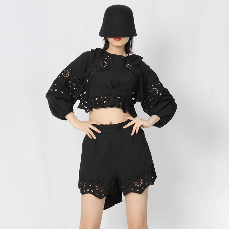 New fashion lantern sleeves round neck pleated print loose corset short dress women