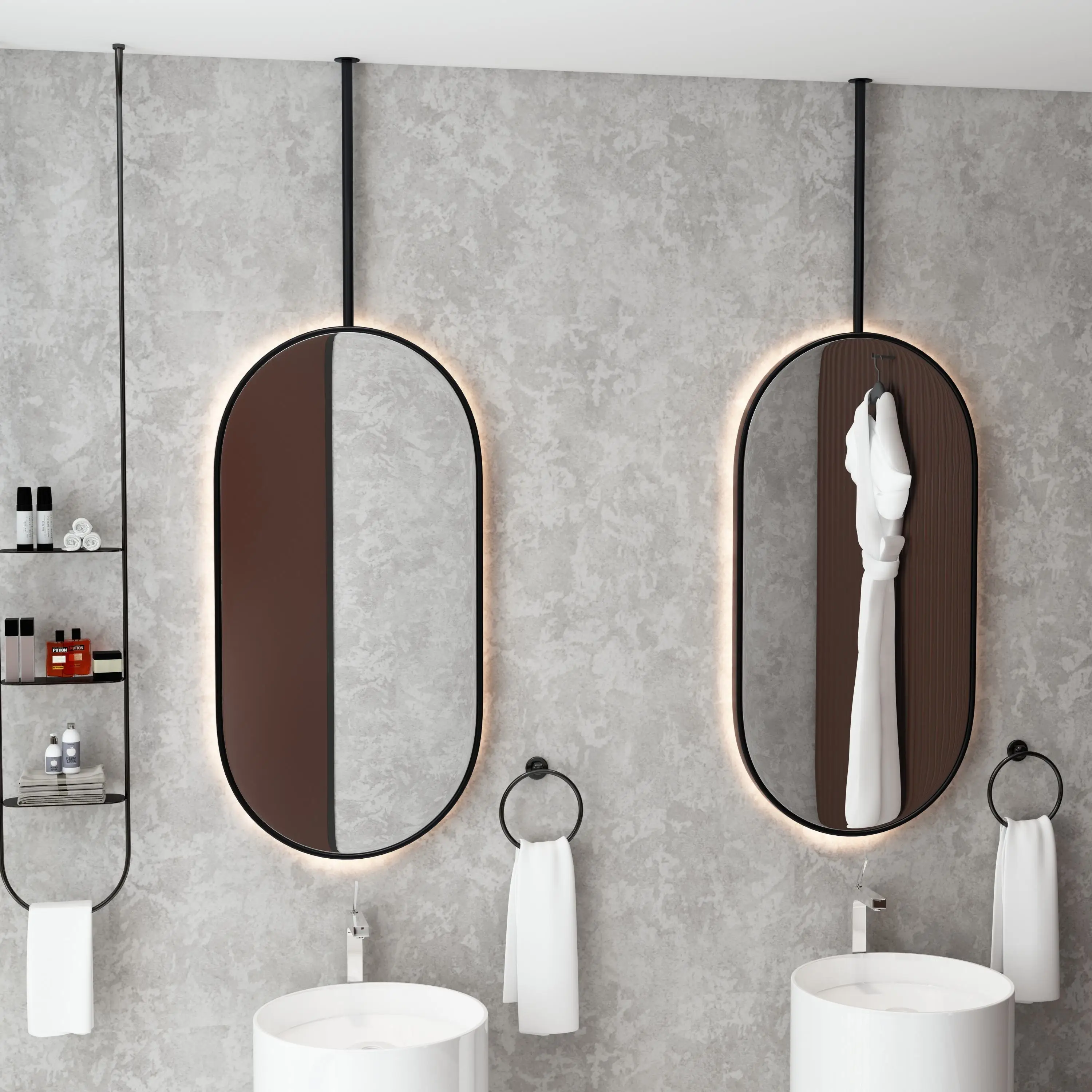 New type Suspender hanging ceiling mirror illuminated led oval bathroom smart mirror hotel guest house mirror