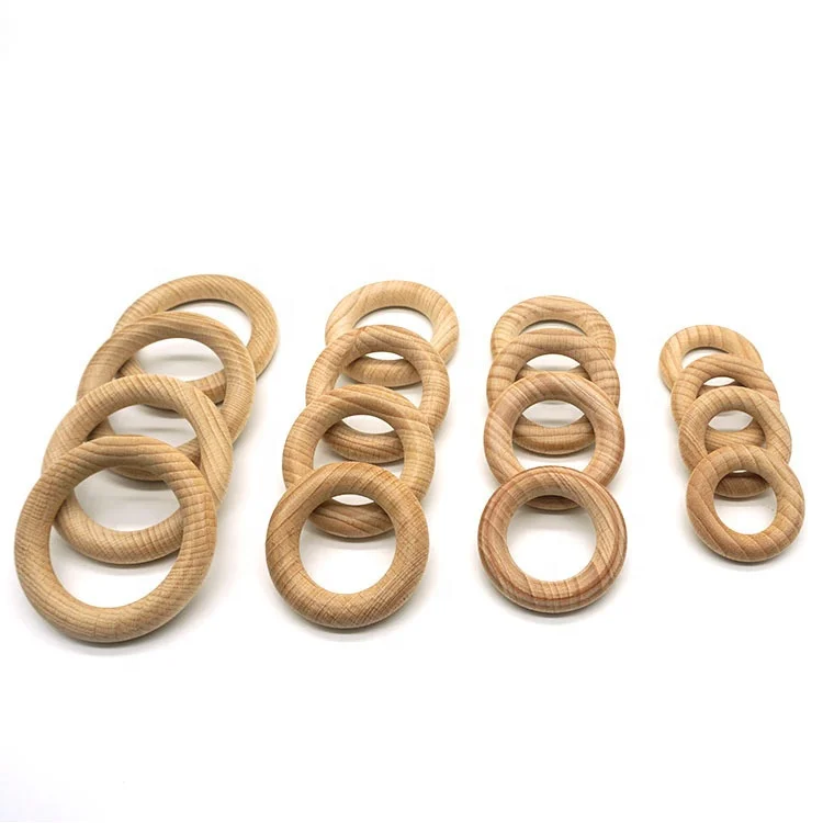 Popular Customized Wooden Baby Teether Ring Organic Beech Wood Baby Teething Ring For Crafts