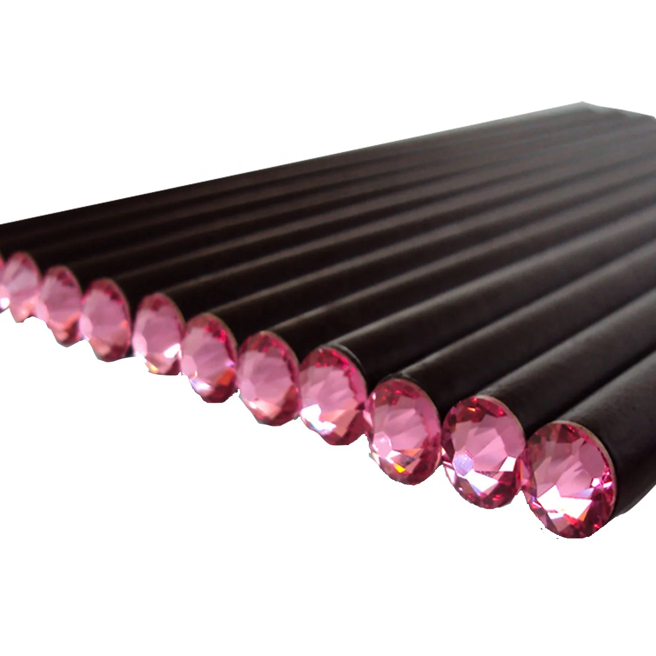 Customization Black Wood Pencil With Acrylic Diamond Topper HB Black Wood Pencil