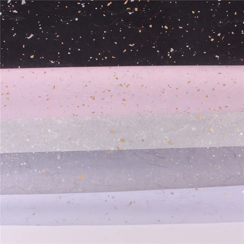 Bright shining stars glass flowers gold and silver dots dreamy starry sky hazy flowers gift wrapping paper