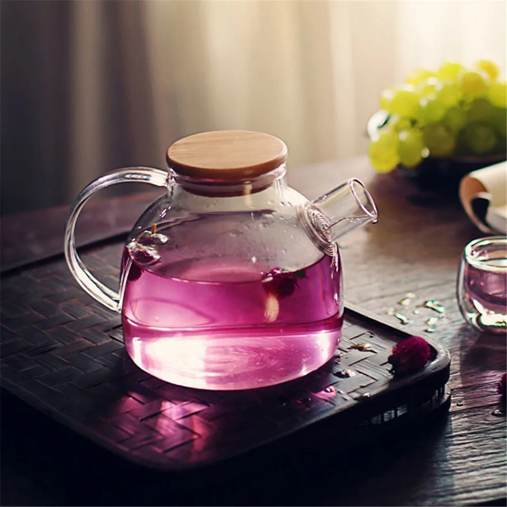 Factory wholesale heat resistant Blooming Glass Flower Teapot and tea cup set