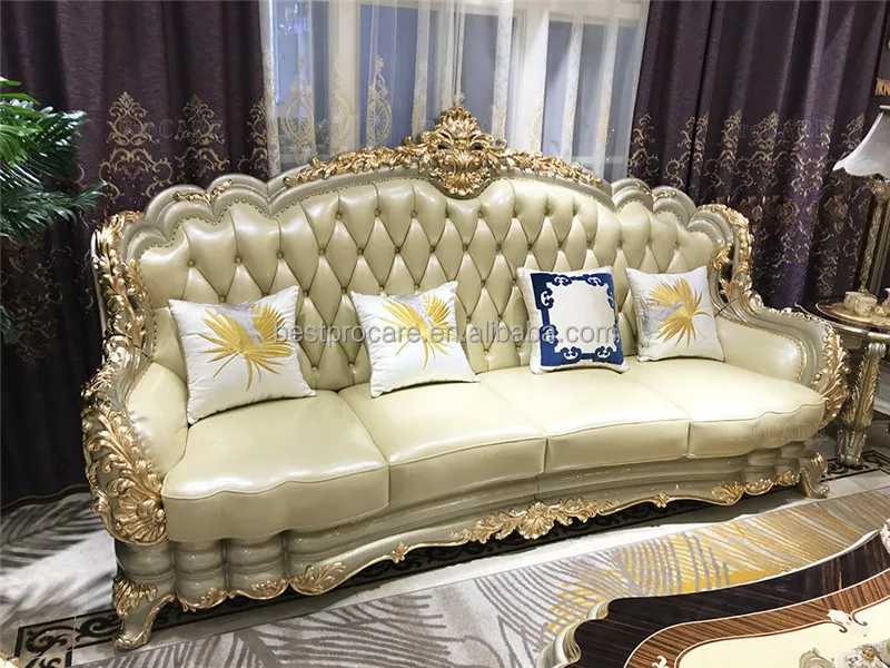 ProCARE classic Luxury champagne golden modern antique European royal style living room sofa sets