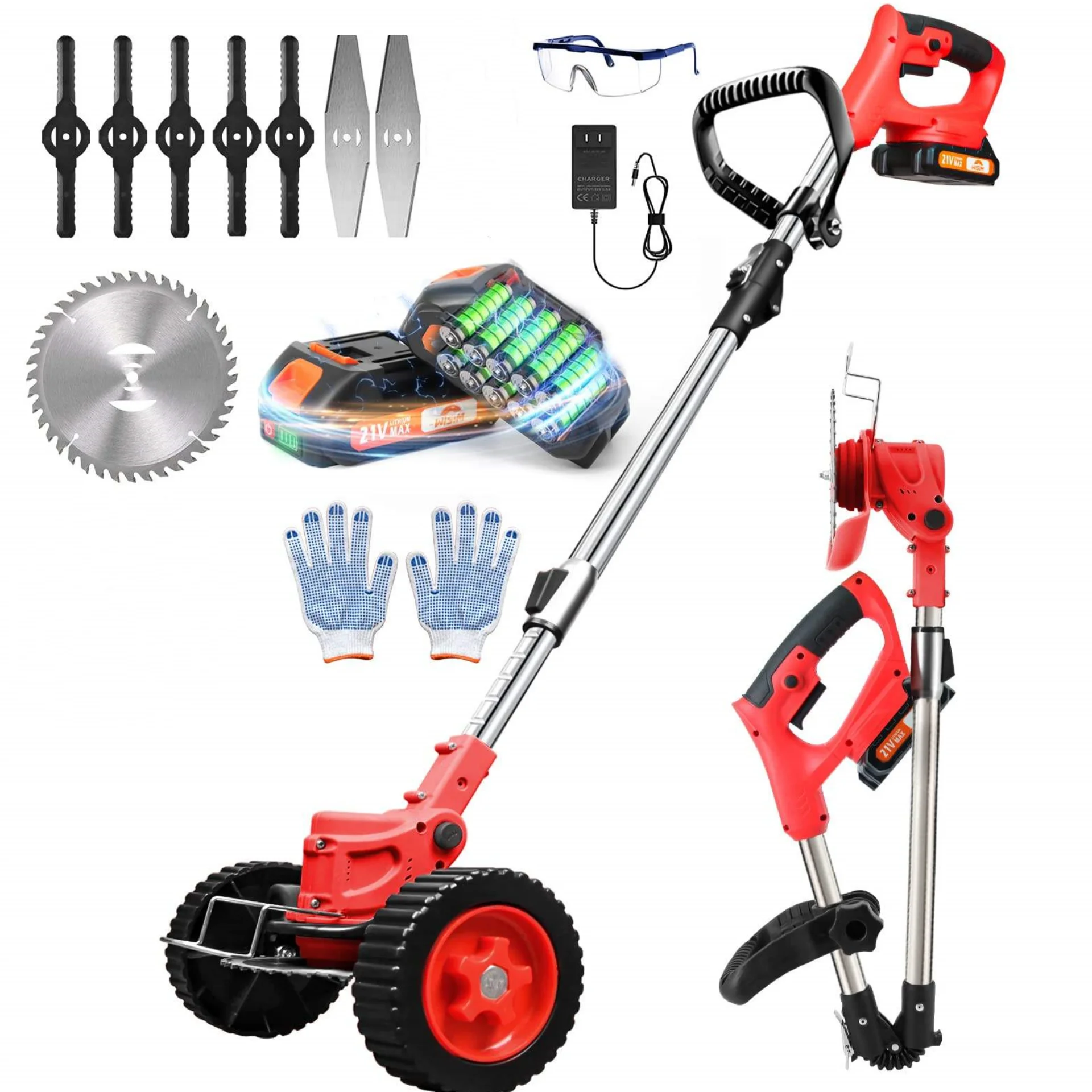 Battery Lawn Trimmer 20v Garden Gear Easy Carry Rechargeable Grass Strimmer Electric Lawn Mower with Telescopic Handle