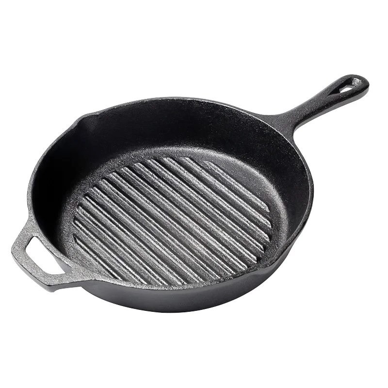 Factory Supply Cast Iron Skillet Round Steak Pan Cast Iron Grill Pan Cast Iron Non Stick Round Bbq Pan