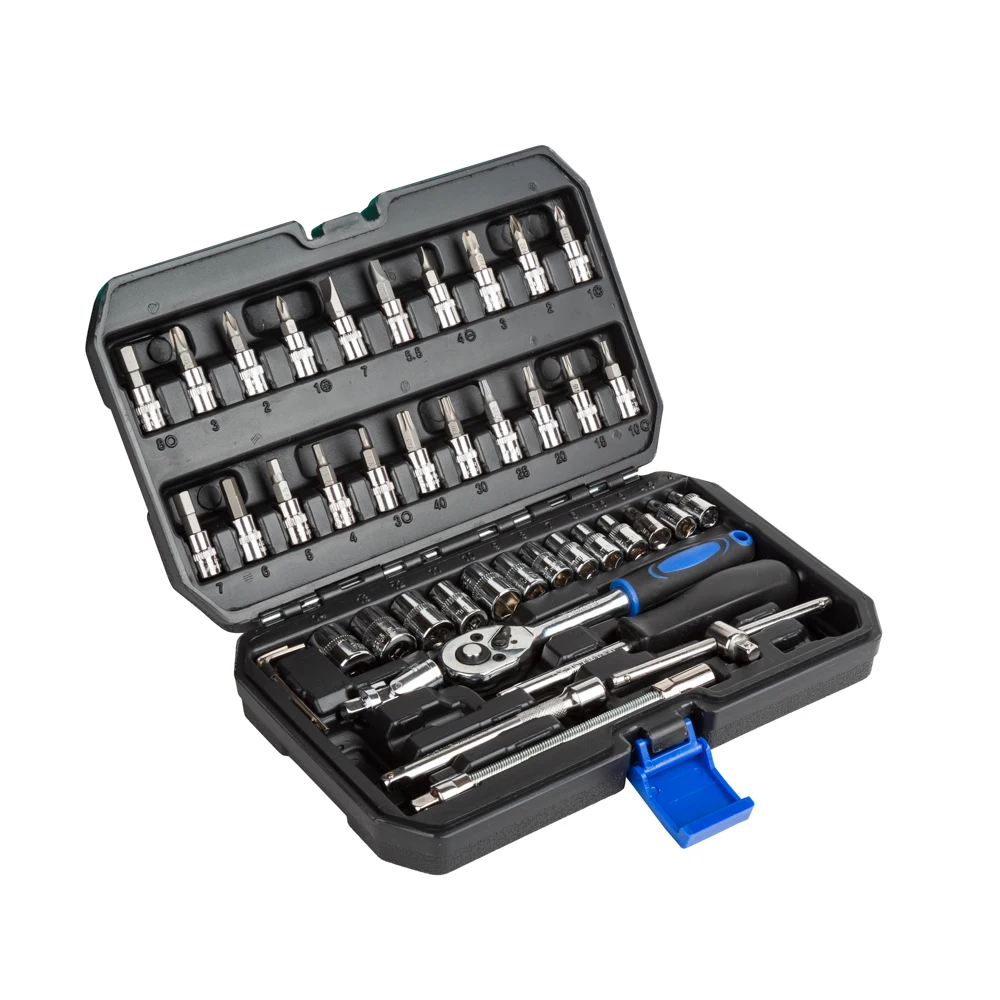 46 Pcs Professional Mechanic Socket Wrench Hand Tool Set For Auto Repair