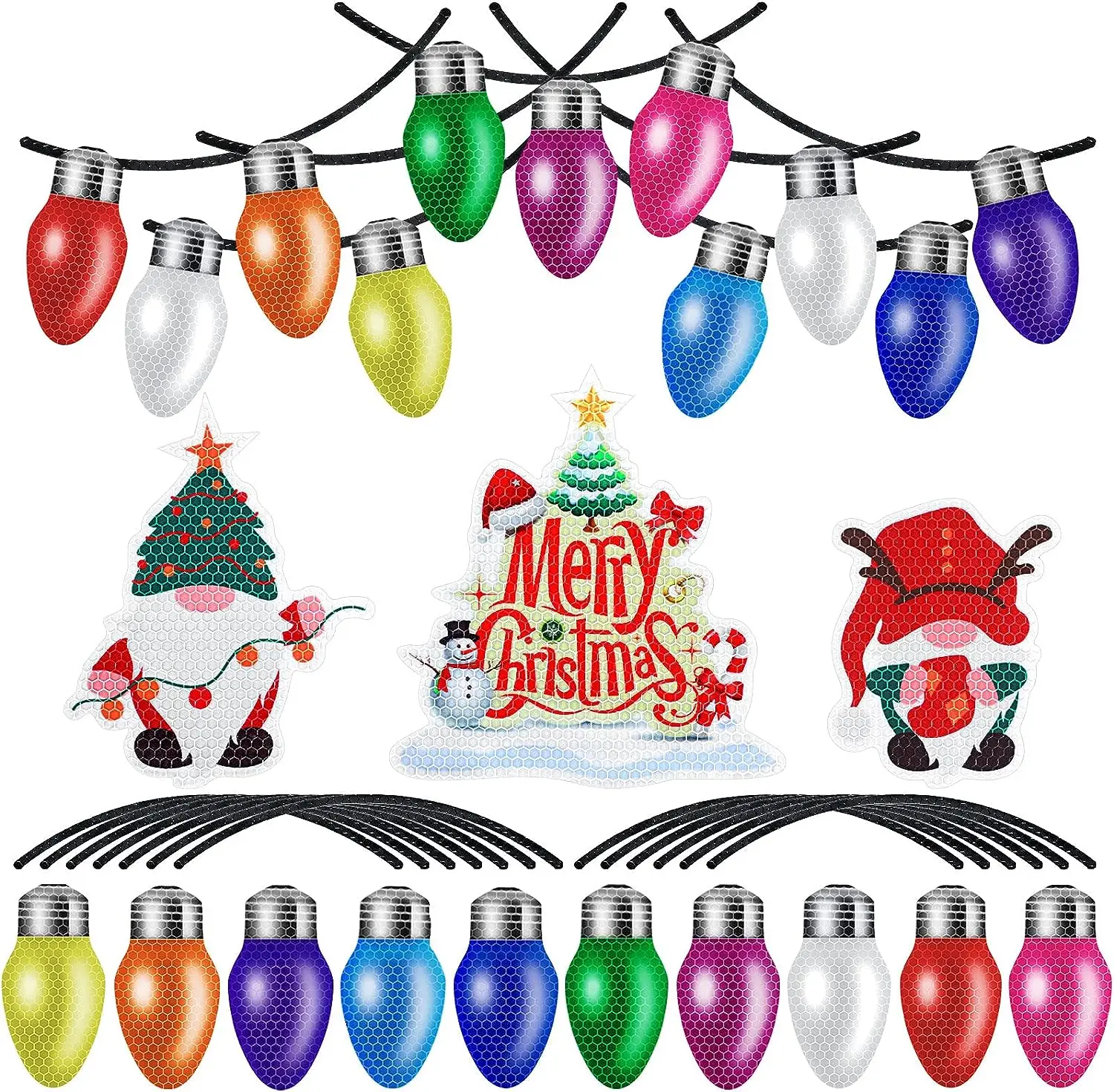 Christmas Reflective Car Magnets Set Include Xmas Light Bulb Magnets Stickers Wires Christmas Gnome Magnets Decor