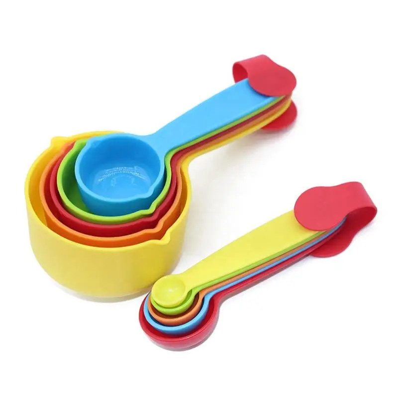 Plastic Measuring Cups & Spoons Set Kitchen Tool Engraved Markings Stackable Measure Cup for Liquid Dry