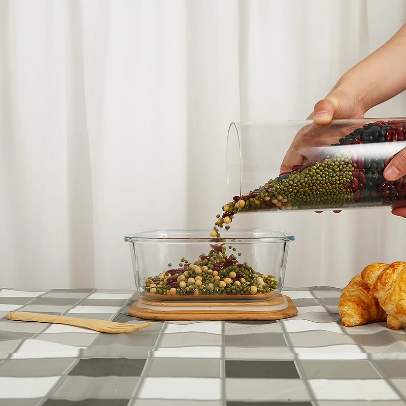 Transparent storage Jars & bottles with Wood Lids Airtight Glass Canisters Sets FOR Powder Detergent