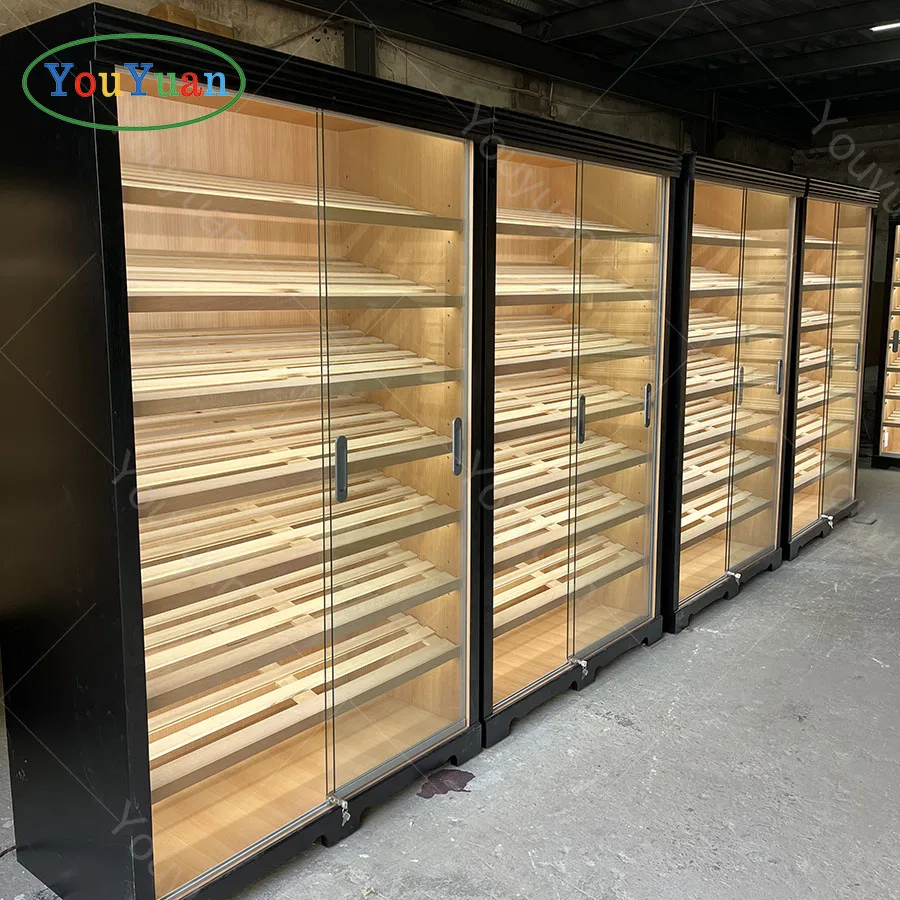 Lockable Cigar Humidor Cabinet For Cigar Lounge Furniture Display Smoking Cabinet With Strong Wood Frame And Led Light