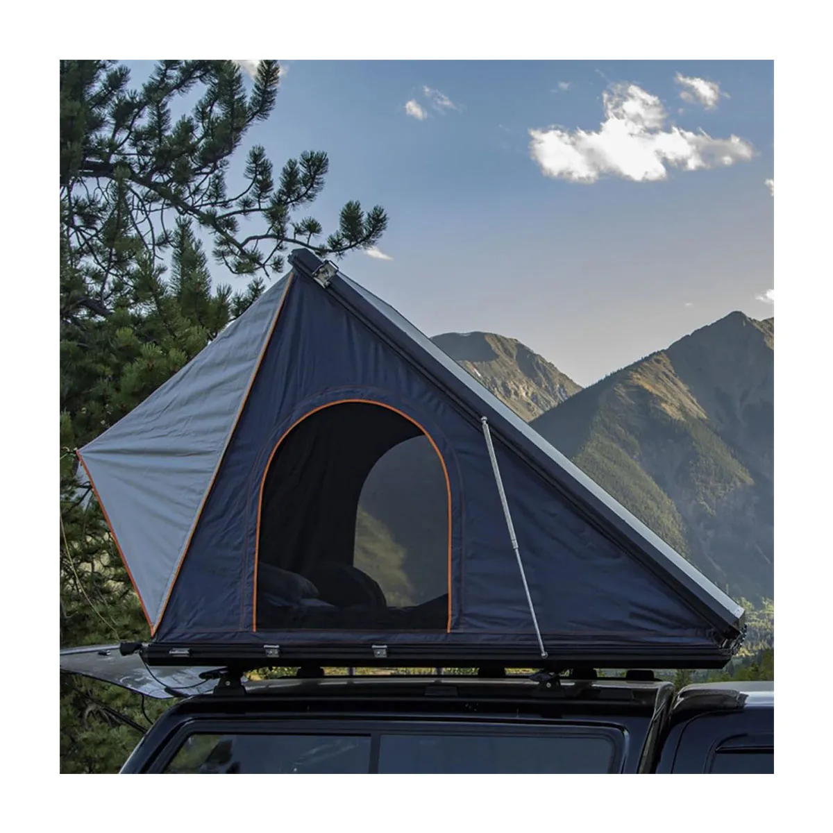 Aluminium Camping OEM  Suv Top Roof Car 4 Person Triangle Hard Shell Rooftop Tent Clamshell Black Gray Hard Shell Roof Top Tent