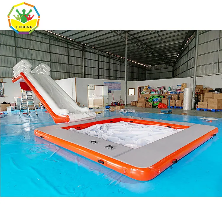 Cheap waterslide commercial  inflatable floating water slide boat with pool