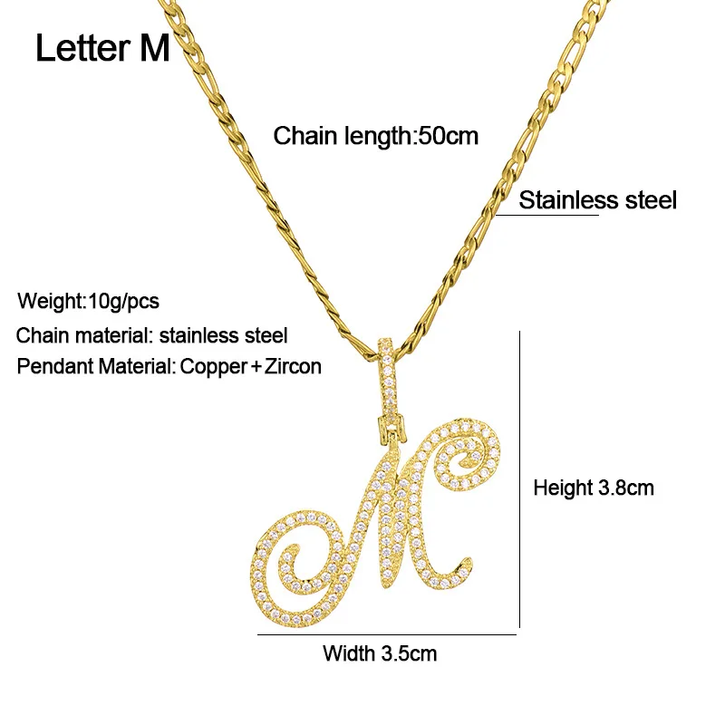 No Fade Amazon Large Gothic Stainless Steel CZ Zircon 26 English Alphabet Letter Pendant Necklace