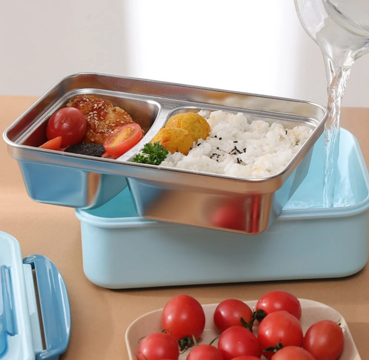 New Custom Logo Portable Stainless steel thermal Bento Box 3 Grids Lunch Container Box Set With Spoon